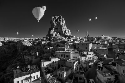 Low angle view of illuminated cityscape