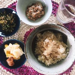 High angle view of food in plate on table