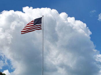 Low angle view of flag against sky