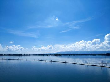 Scenic view of lake against blue sky