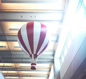 Low angle view of flag in corridor