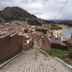 High angle view of town against sky