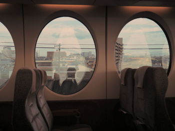 Close-up of airplane seen through window