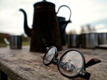 Close-up of eyeglasses on table