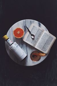 High angle view of breakfast on table