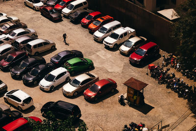 High angle view of cars on street