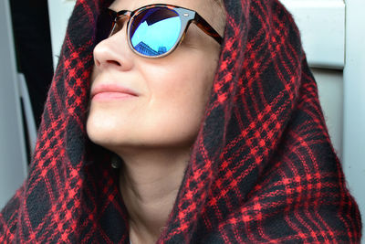 Close-up of woman wearing scarf