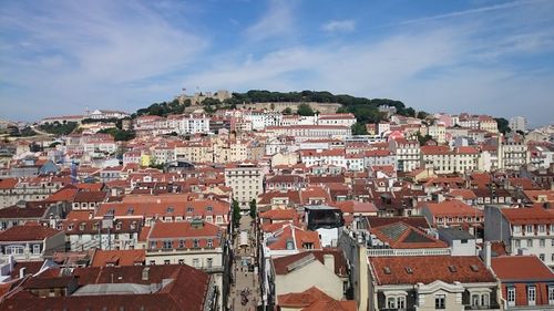 High angle view of cityscape against sky