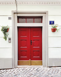 Closed door of house