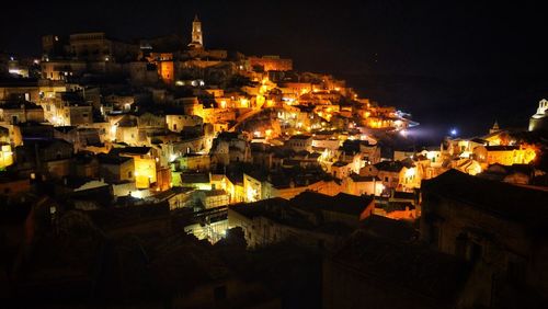 High angle view of town at night