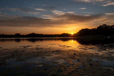 Scenic view of lake against sky during sunset