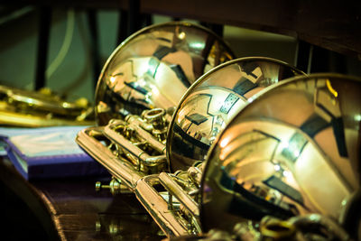 Close-up of brass instruments