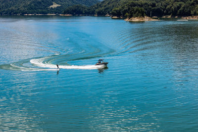 High angle view of boats in sea