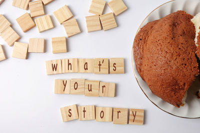 Directly above shot of cookies in plate on table