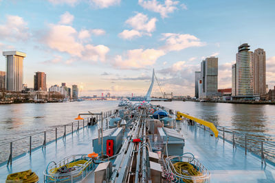 Panoramic view of river and buildings against sky