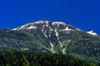 Scenic view of mountain against clear blue sky