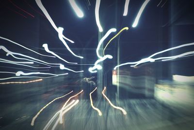 Close-up of light trails at night