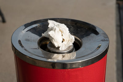 High angle view of ice cream in container