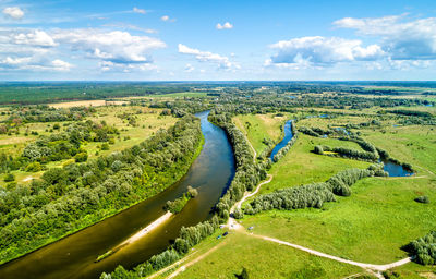 Scenic view of farm against sky