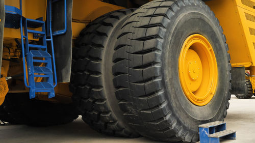 The wheel of the world's largest dump truck. truck tyre of a dump truck