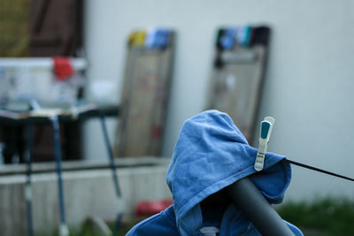 Hooded shirt drying on clothesline