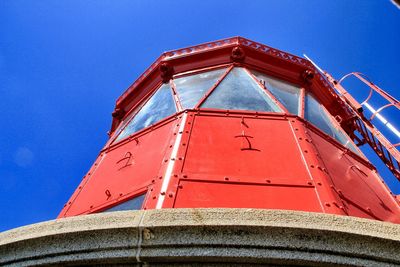 Low angle view of building against clear blue sky