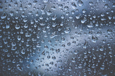 Full frame shot of raindrops on window