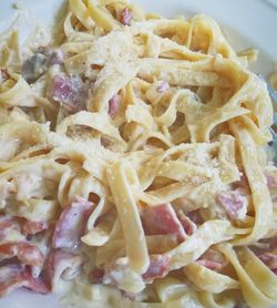 Full frame shot of pasta in plate