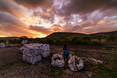 Scenic view of mountains against sky during sunset