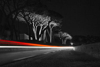 Light trails on country road at night