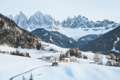 Scenic view of snow covered mountains against sky