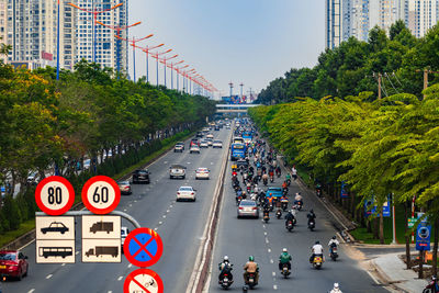 High angle view of cars on road