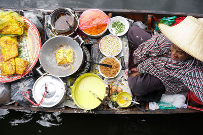 High angle view of food for sale at market