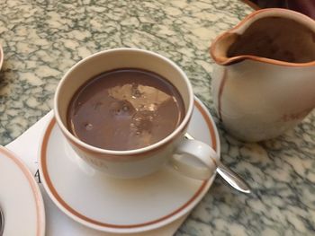 Close-up of tea cup on table