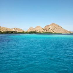 Scenic view of sea against clear blue sky