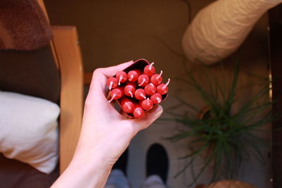 Close-up of hand holding candles