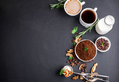 High angle view of breakfast on table