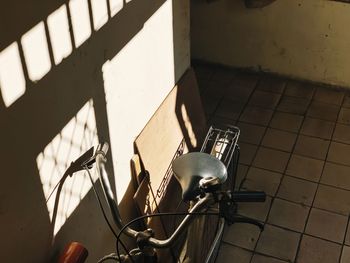 High angle view of metallic structure at home