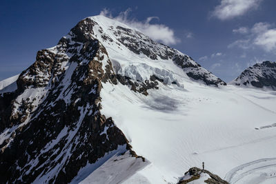 Scenic view of snow covered mountains against sky