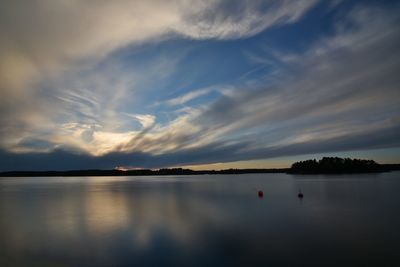 Scenic view of lake against sky at sunset