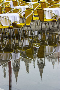 Empty chairs and tables at restaurant