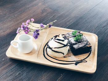 High angle view of dessert on table