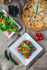 High angle view of food on table