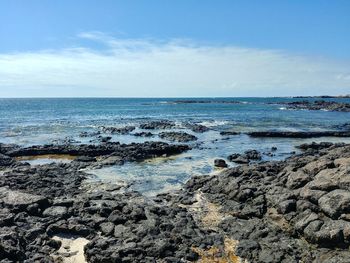 Scenic view of sea against blue sky