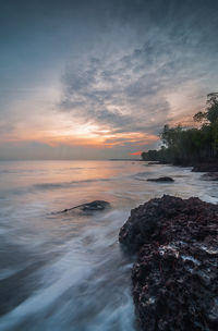 Scenic view of sea at sunset