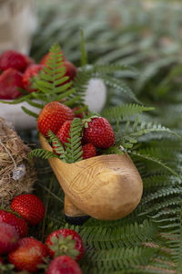 Close-up of strawberries on table