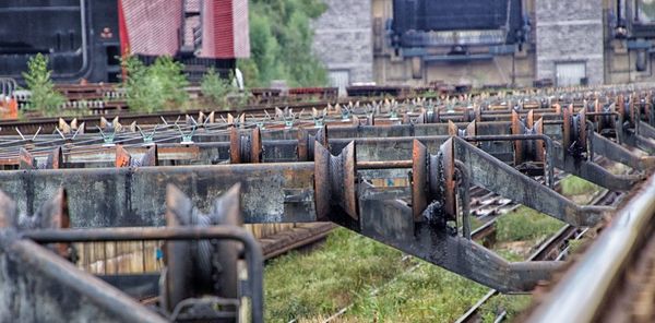 Train in railroad tracks