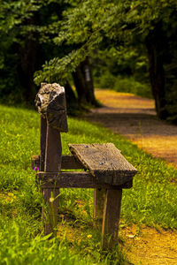 Cross on bench in park