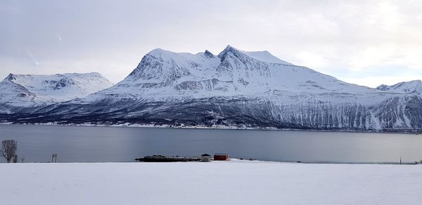 Scenic view of snowcapped mountains against sky