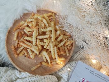 High angle view of food on cutting board